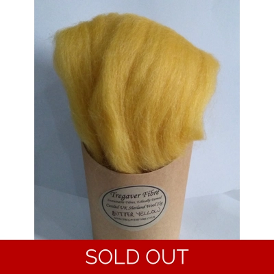 Combed UK Shetland Wool  top dyed in Butter Yellow tones Shades 25g